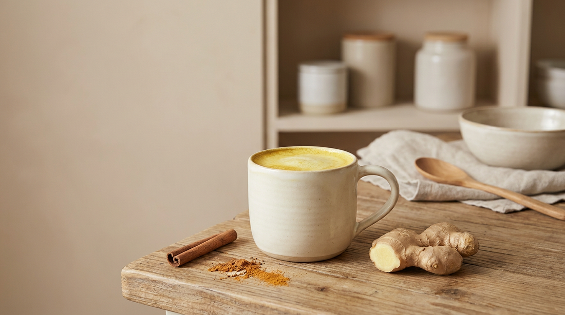 Golden turmeric latte with cinnamon and ginger