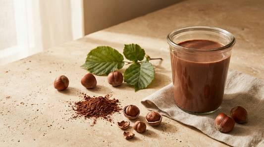 Chocolate hazelnut milk with whole hazelnuts and cocoa