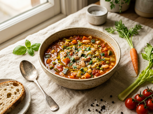 Chunky minestrone soup made in the Lattveo One plant milk maker