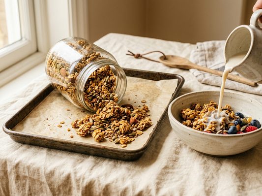 Homemade granola made from leftover nut pulp